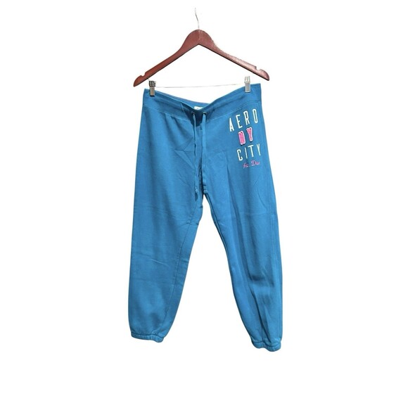 Aeropostal Vintage Sweatpants Cropped Joggers Blue Logo Size Large New York Y2K - Picture 1 of 5